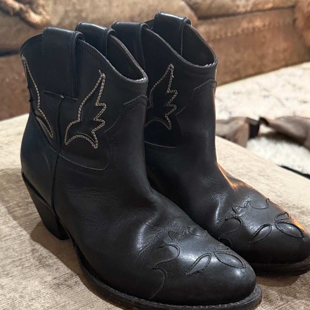 Golden Goose Black Ankle Boots with Western Stitching